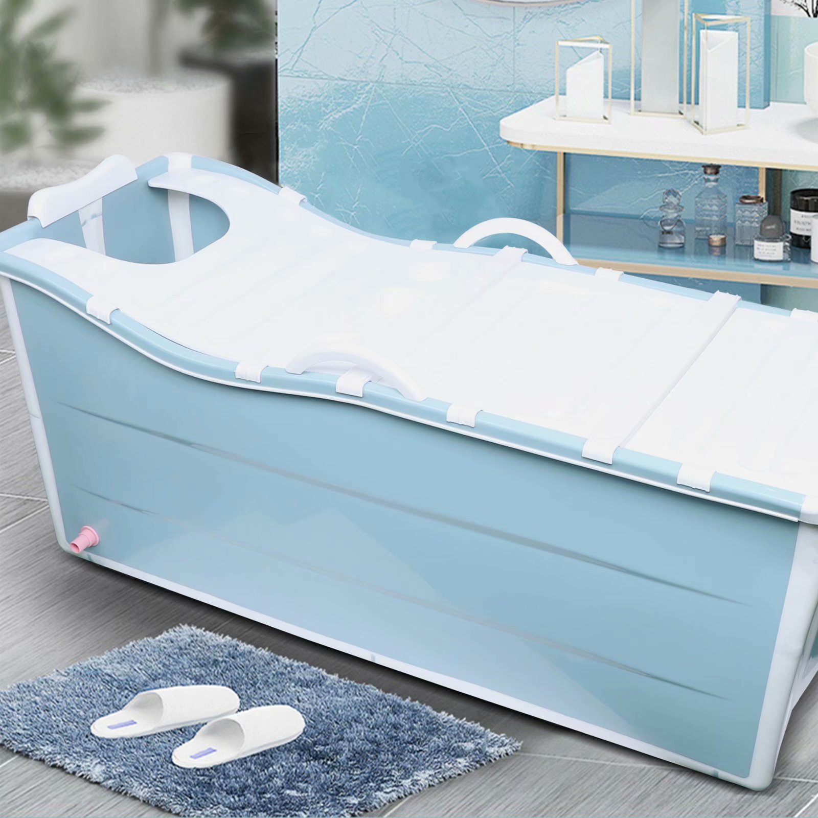 Portable Bathtub Water Tub Folding PVC Adult Spa Bath Bucket Rectangle Bathtub 
