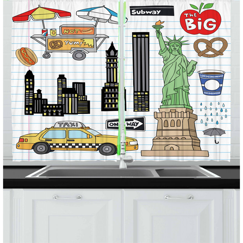 East Urban Home Doodle 2 Piece Kitchen Curtain Wayfair