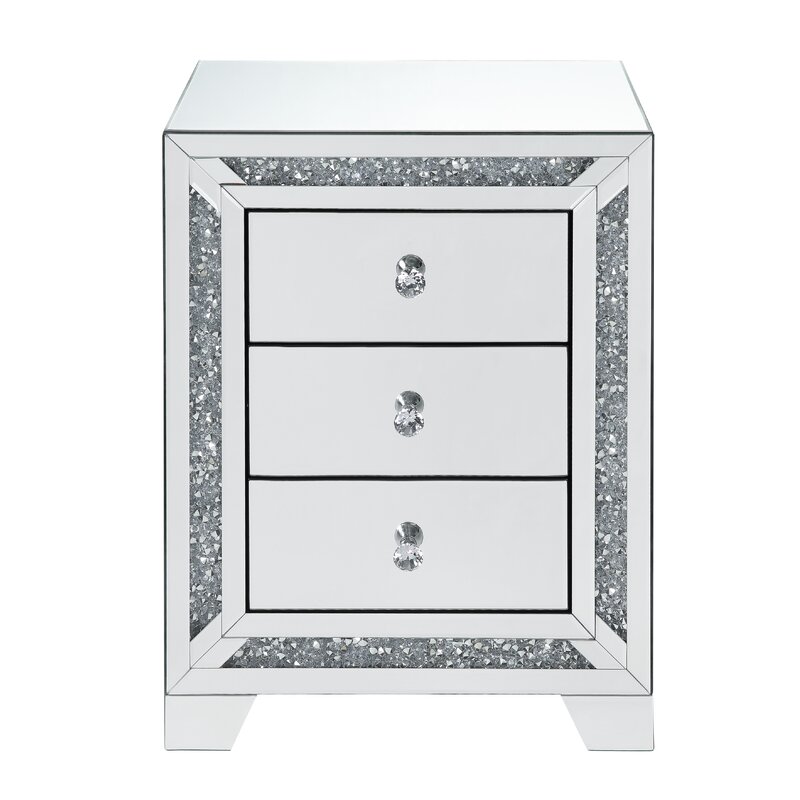 Rosdorf Park Dayne Glass Top 3 Drawer Nightstand Wayfair