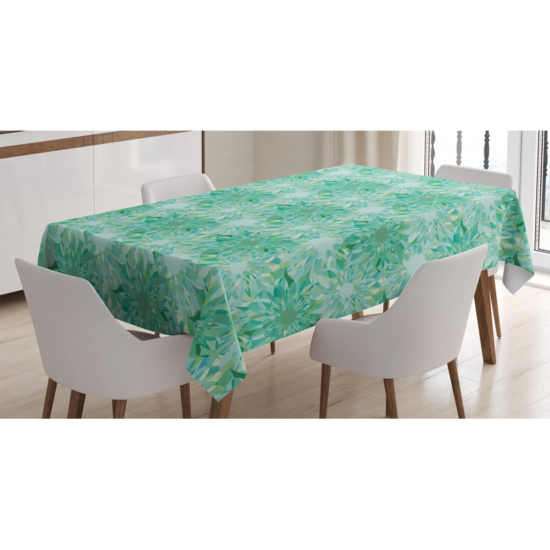 East Urban Home Turquoise Tablecloth Floral Pattern With Beryl Crystal Guilloche Flowers Carving Art Elements Image Print Rectangular Table Cover For Dining Room Kitchen Decor 60 X 84 Green Wayfair