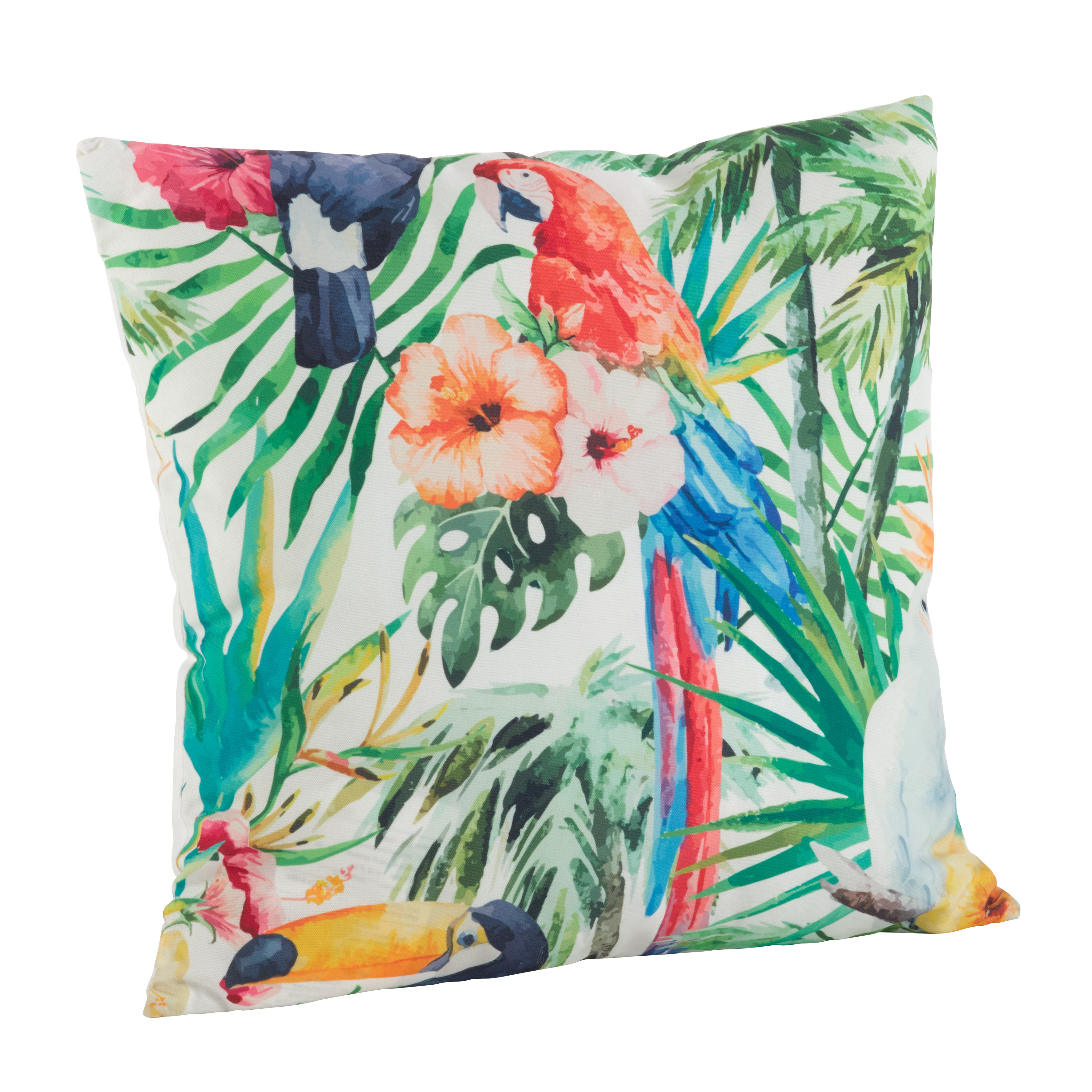 Sherwick Tropical Parrot Floral Print Indoor Outdoor Throw Pillow