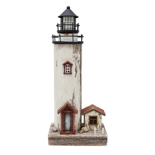 Nautical Decoration Rustic Shabby Chic Blue & White Wooden Lighthouse 