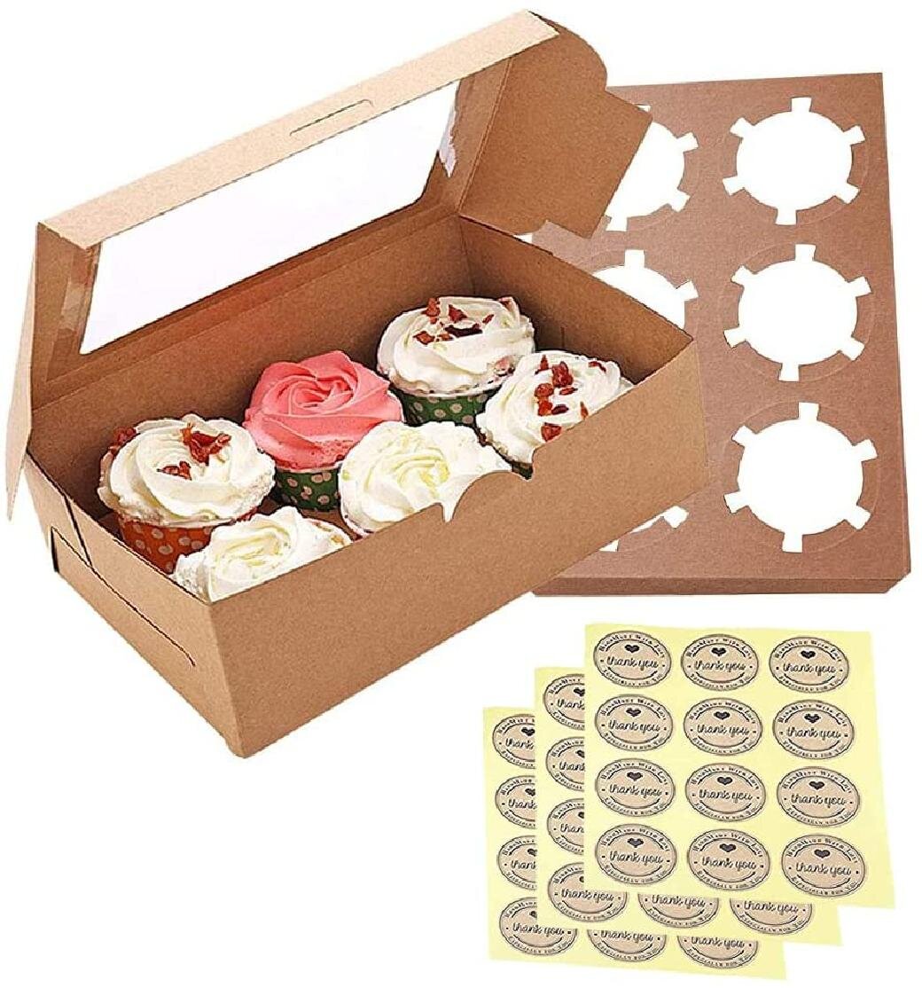 OurWarm 12 Packs Cupcake Boxes and Cupcake Carrier Food Grade White Cupcake and 