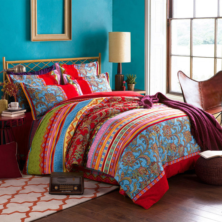 teal and red duvet cover