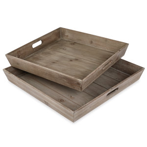Bistro Planked Wood 2 Piece Serving Tray Set