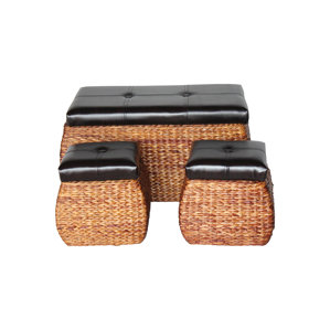 3 Piece Wicker Trunk and Ottoman Set b..