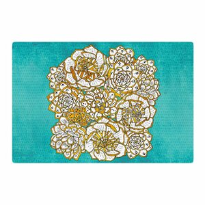 Pom Graphic Design Bohemian Succulents II Floral Teal/Gold Area Rug