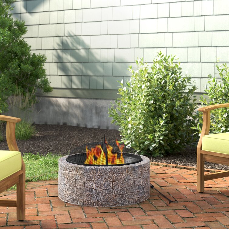 Round 28 Inch Outdoor Wood Burning Backyard Fire Pit Patio With Mesh Spark Guard for sale online 