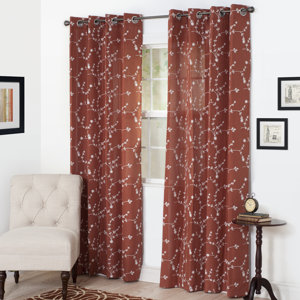 Inas Nature/Floral Semi-Sheer Grommet Single Curtain Panel