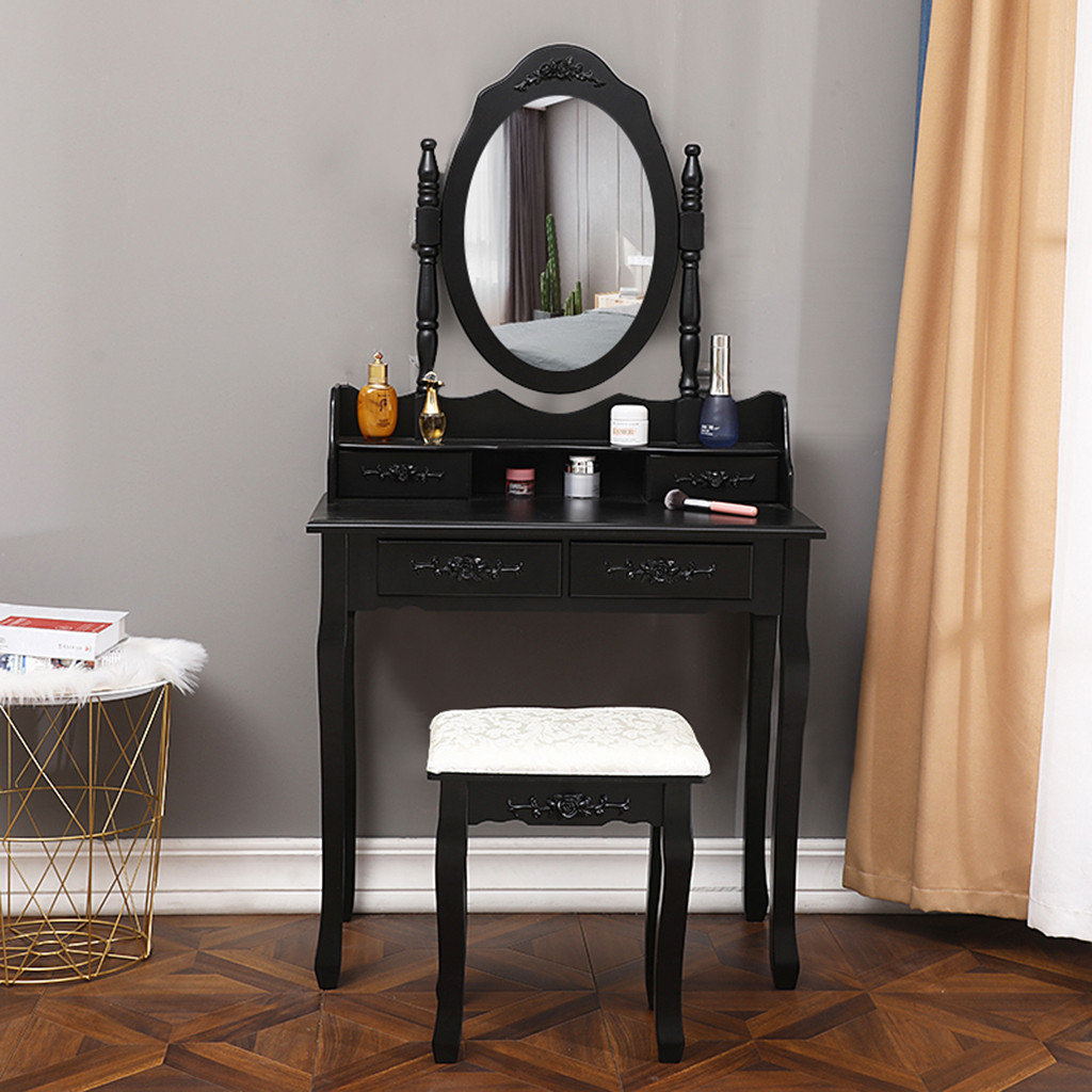 House Of Hampton Vanity Table Set With Oval Mirror With 4 Drawers Dressing Table Cushioned Stool Wayfair House Of Hampton Vanity Table Set With Oval Mirror With 4 Drawers Dressing Table Cushioned Stool Wayfair
