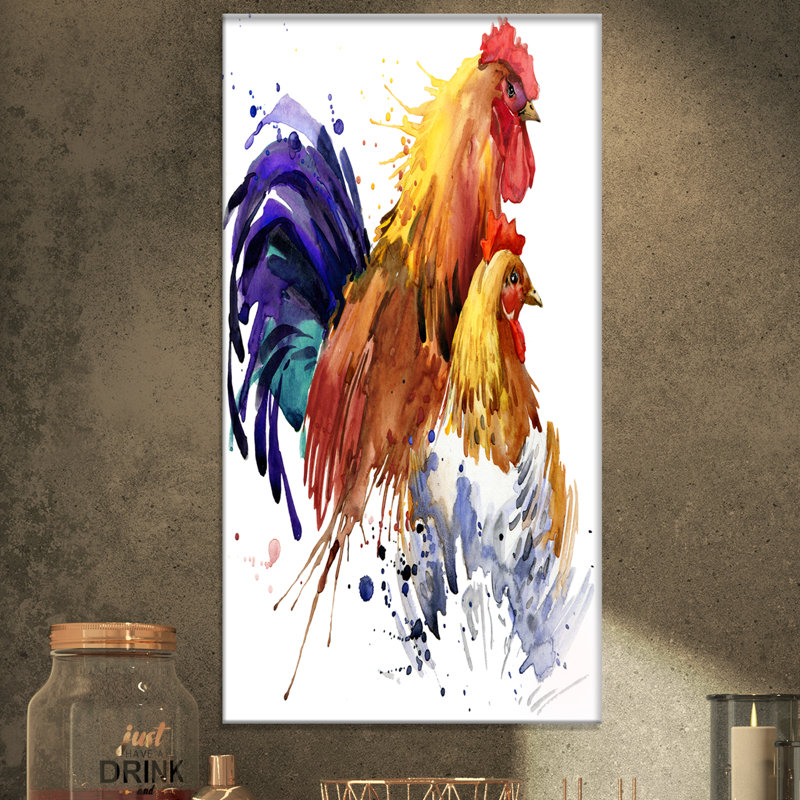 East Urban Home Chicken And Rooster Family Oil Painting Print On