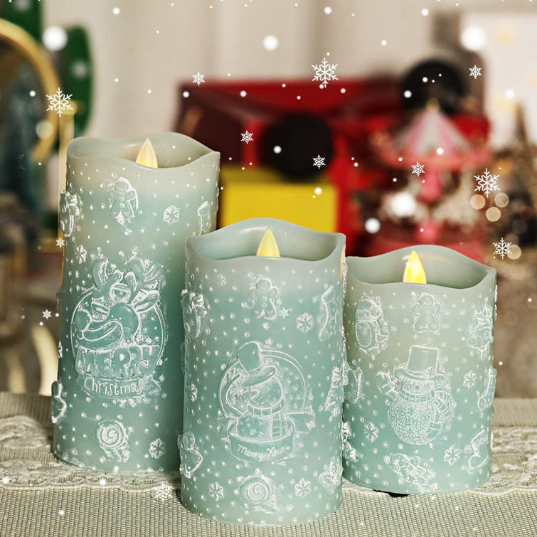 Details about   Set of 3 Flameless LED Lighted Glitter Christmas Candles 