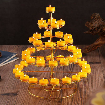 14.37" 3 - Tier 49 Heads Candle Stand Ghee Lamp Holder Buddha Hall Temple Home Decor