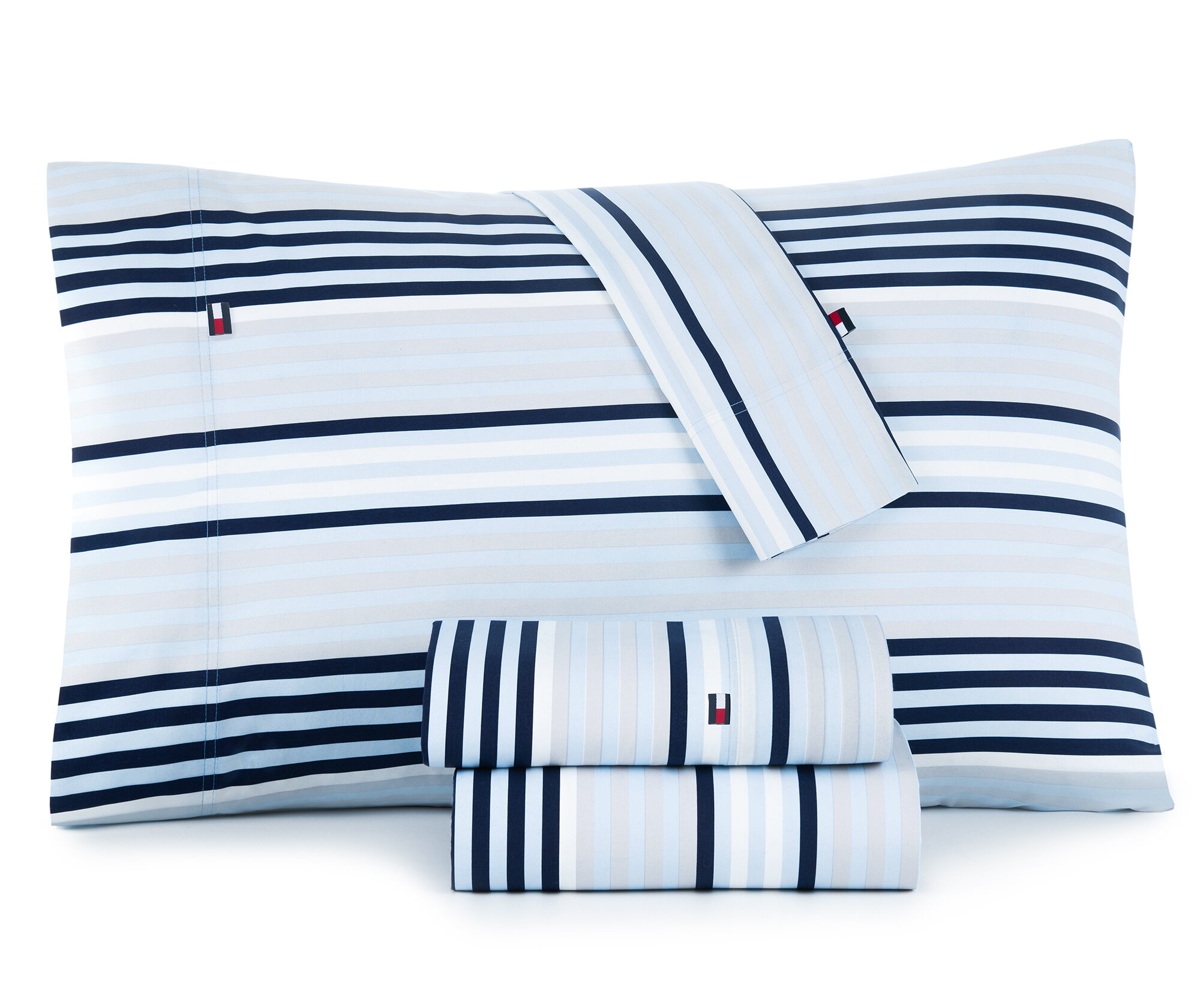 White with Red Blue Stripes Twin Flat Sheet Tommy Hilfiger Cotton 
