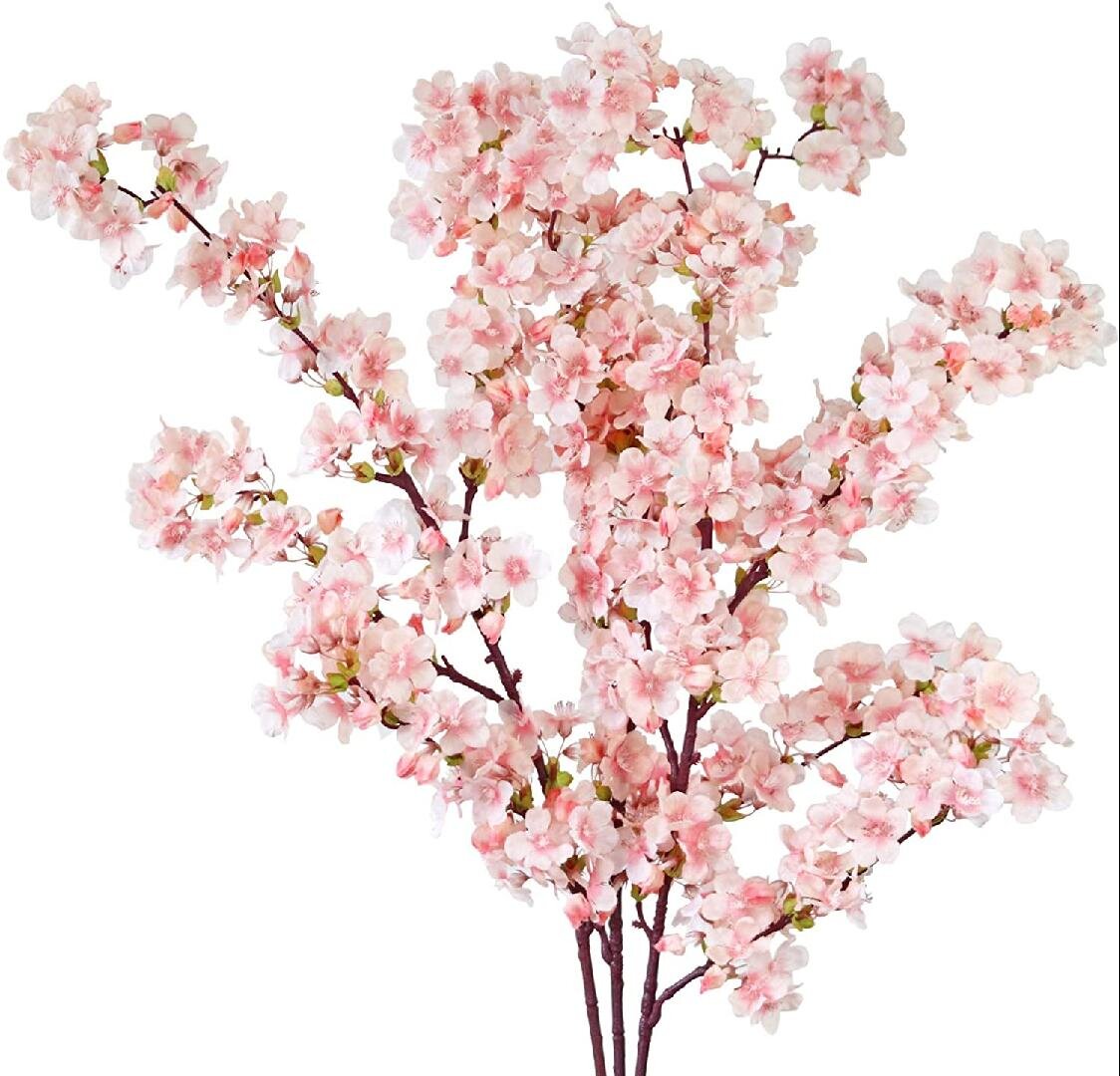 3 Pcs, Ivory Sggvecsy Artificial Cherry Blossom Branches Faux Cherry Flowers 39 Inch Peach Branches Silk Tall Stems for Home Wedding Table Vase Decor