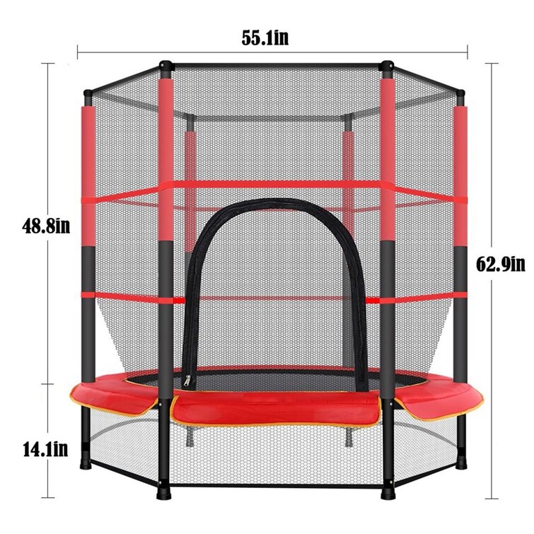 Details about   55" Kids Trampoline With Enclosure Net Jumping Mat And Spring Cover Padding Red 