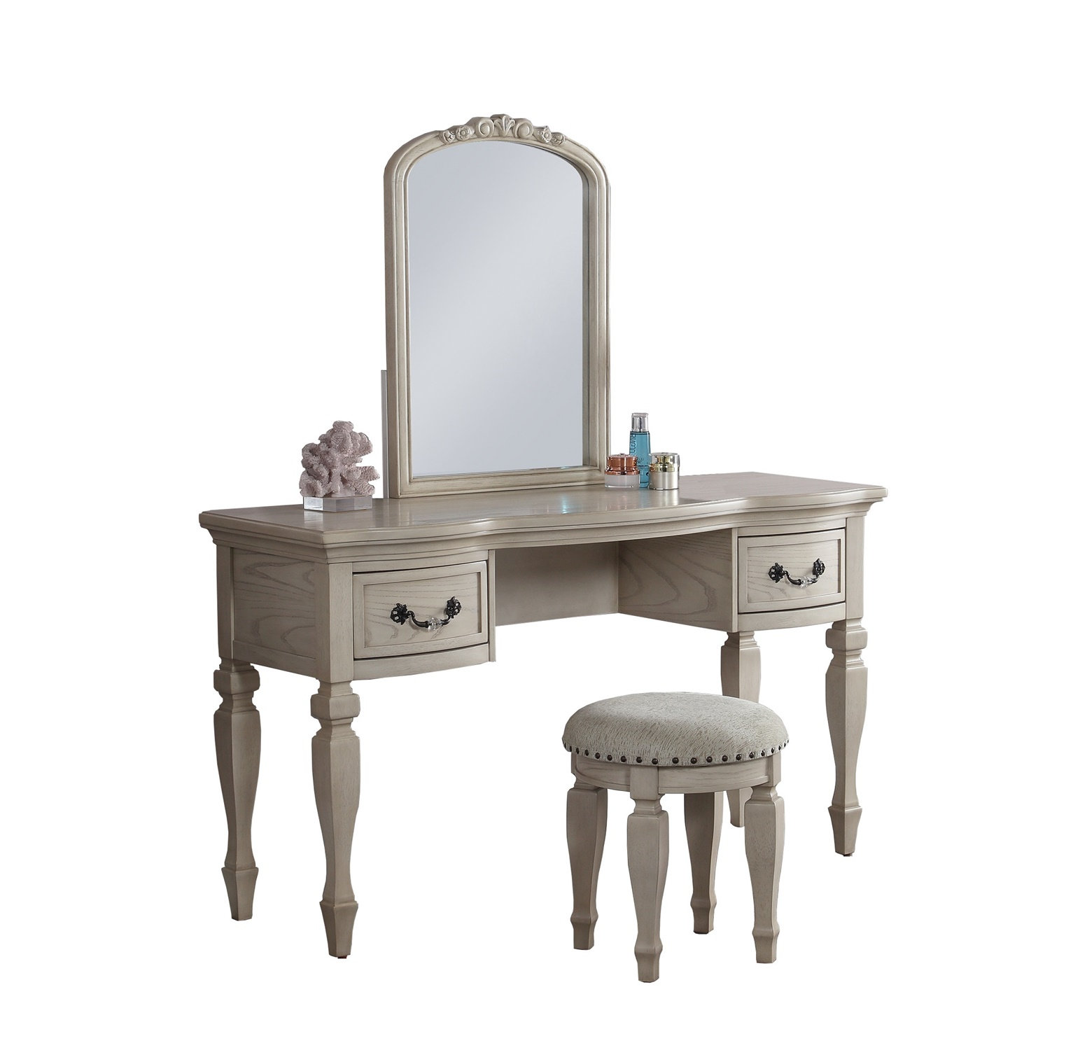 Canora Grey Rubber Wood Vanity Set With Stool In Antique White Wayfair Canora Grey Rubber Wood Vanity Set With Stool In Antique White Wayfair