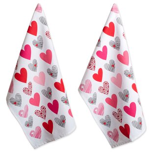 2 Valentine's Love Letter Dishtowels Tea Cloths Kitchen %100 Cotton Red Pink 