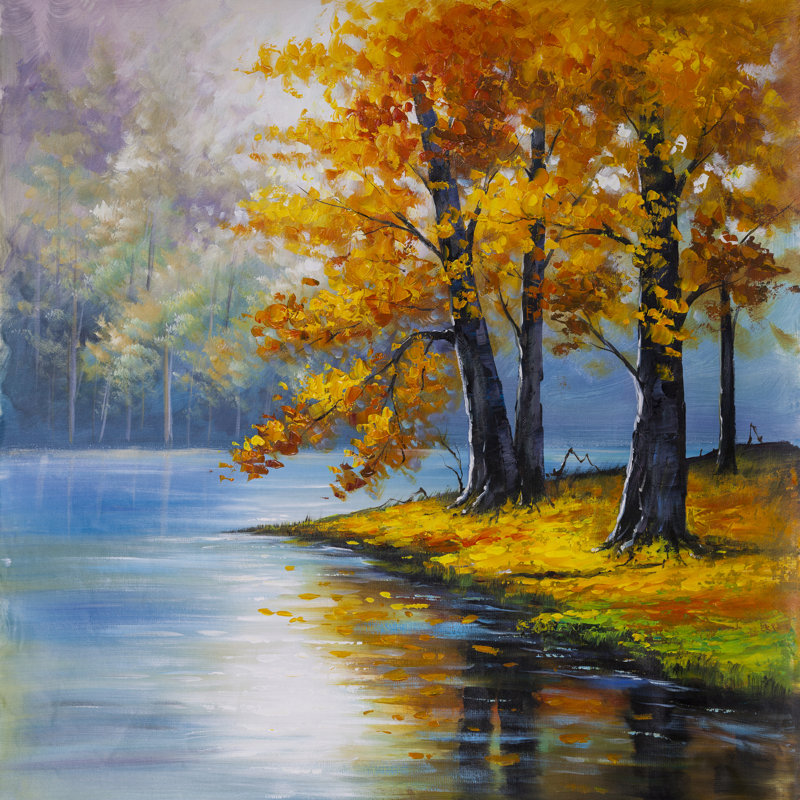 Charlton Home Tree With Autumn Oil Painting Print On Wrapped