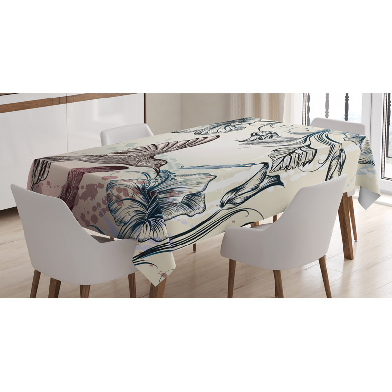 East Urban Home Ambesonne Hummingbird Tablecloth Floral Art In Vintage Style With Hummingbird Hibiscus Flowers And Feathers Rectangular Table Cover For Dining Room Kitchen Decor 52 X 70 Teal Brown Wayfair