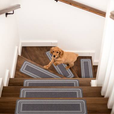 Serged Carpet Stair Treads Velour Brown with Black Bear Silhouette 