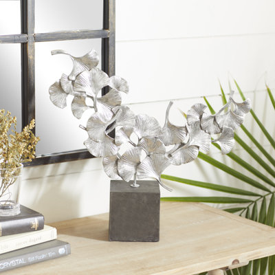 Polystone Handmade Floral Decorative Sculpture with Black Block Base