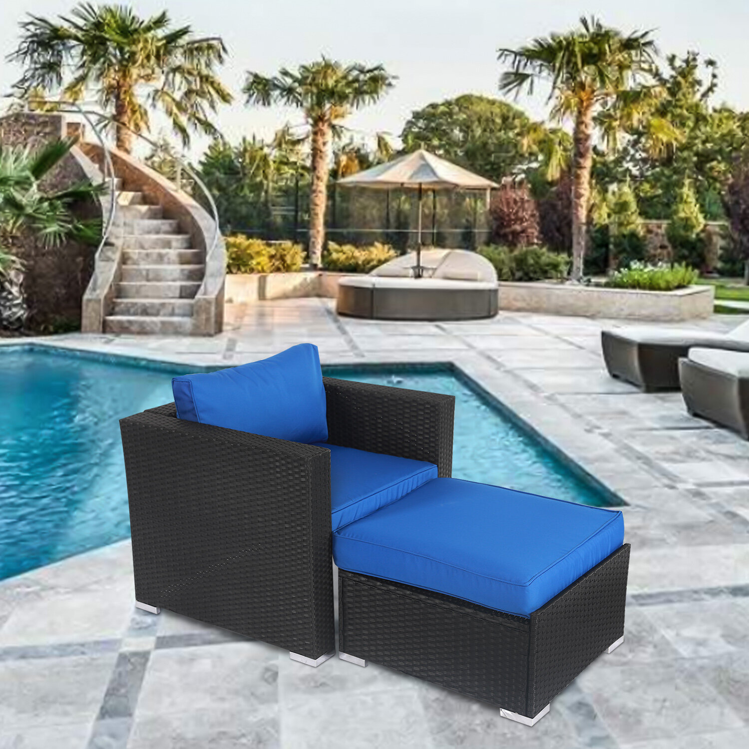 Latitude Run Wicker Patio Furniture Set Cushioned Wicker Lounge Chair And Ottoman Set Outdoor Rattan Sofa For Garden Poolside Yard Reviews Wayfair Ca