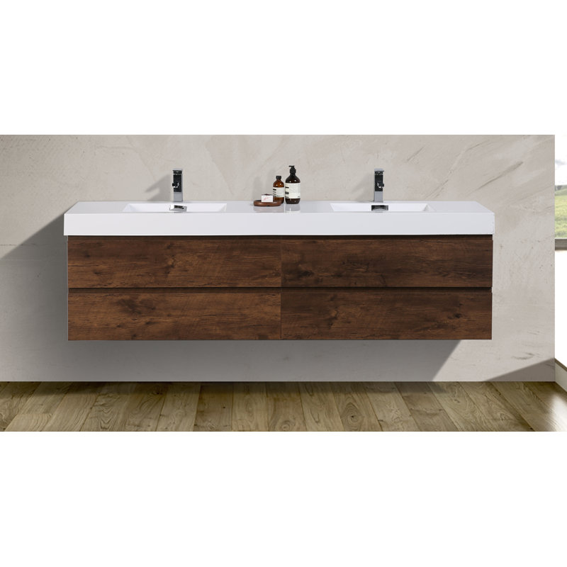 Orren Ellis Sinope 79 Wall Mounted Double Bathroom Vanity Set Wayfair Sinope 79 Wall Mounted Double Bathroom Vanity Set