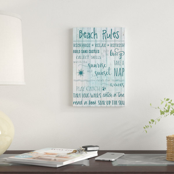 East Urban Home Beach Rules Textual Art On Canvas Print On