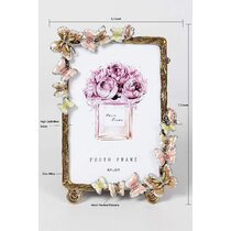 Picture Photo 4 x 6 Frame Glass Vintage Style Floral Butterfly Script Detail