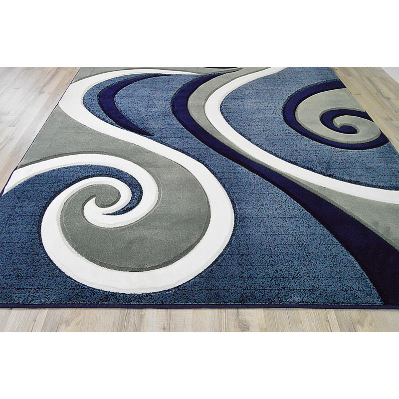 Ivy Bronx Mccampbell 3d Abstract Navy Blue Gray Area Rug Reviews Wayfair