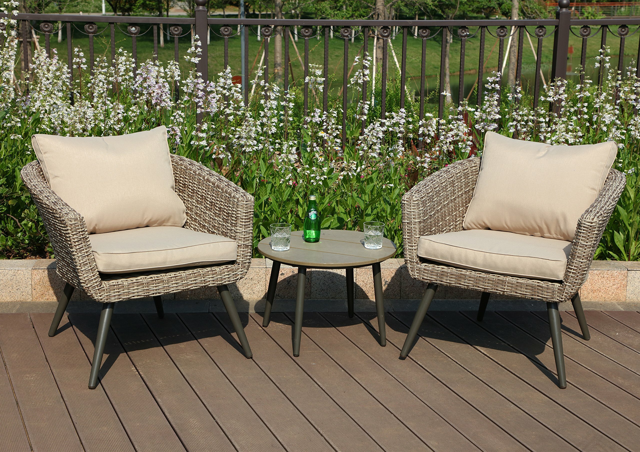 Bungalow Rose Woodside Outdoor 3 Piece Rattan With Cushions Wayfair