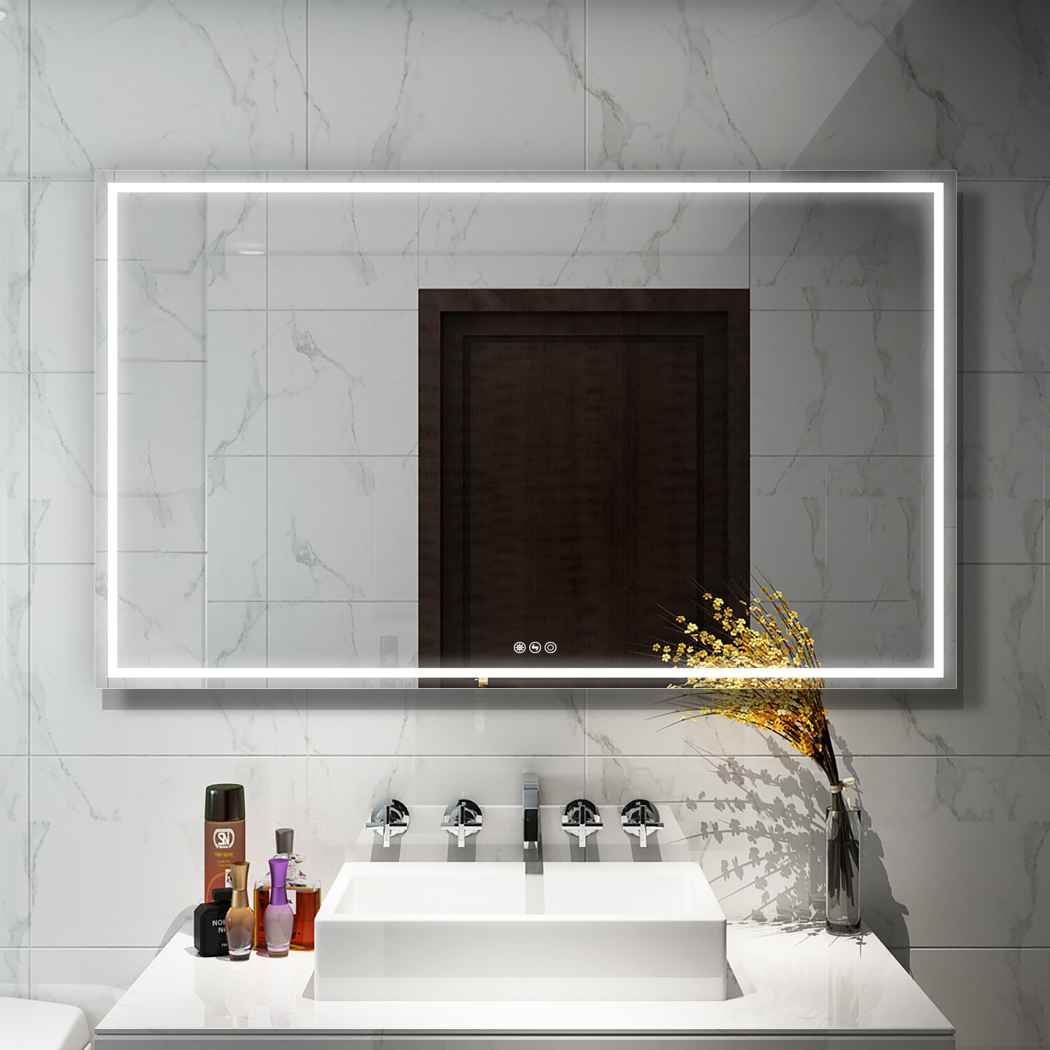 Mondawe Frameless Led Lighted Bathroom Wall Mounted Mirror In