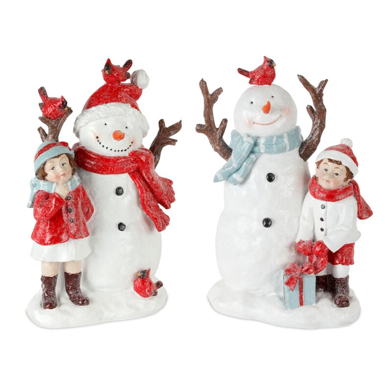The Holiday Aisle® 2 Piece Resin Snowman with Child Set | Wayfair