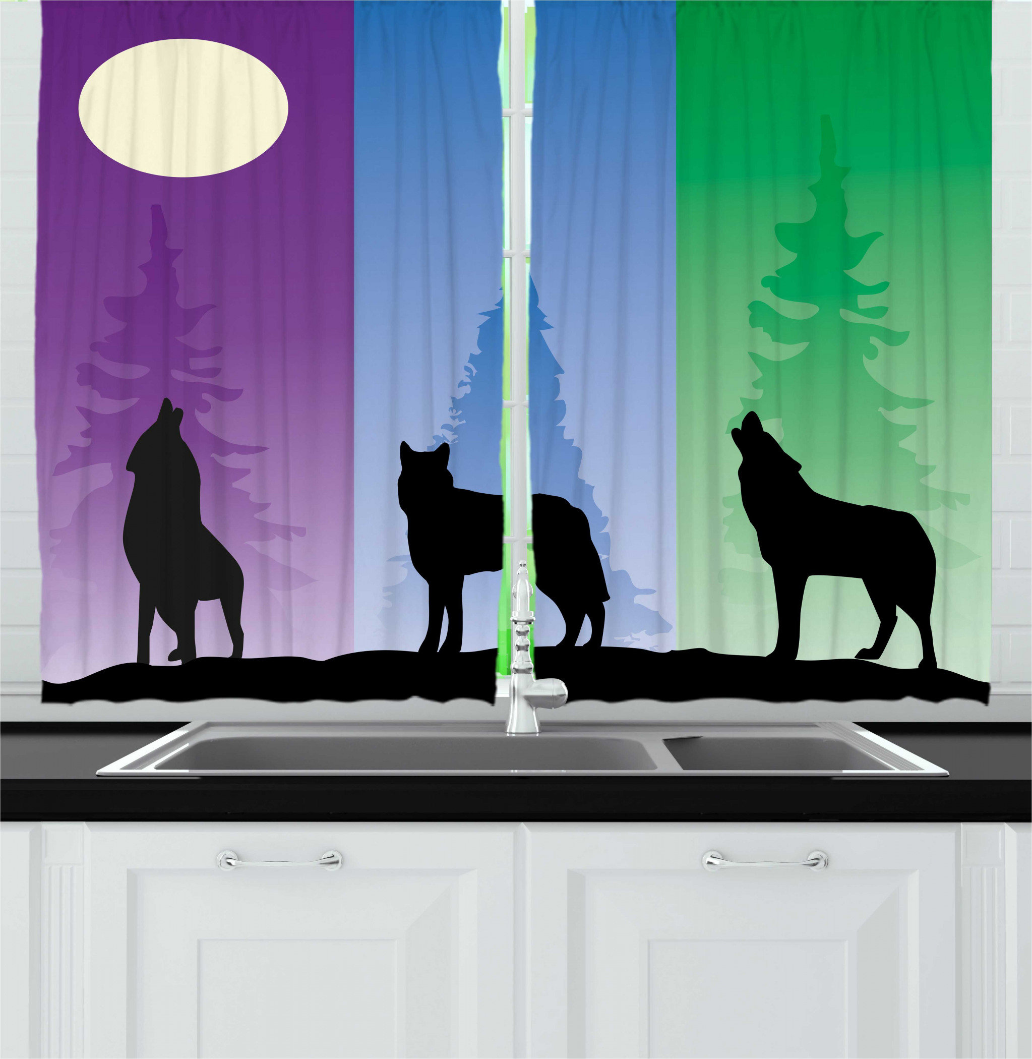East Urban Home 55'' Kitchen Curtain in Purple/Blue/Green | Wayfair
