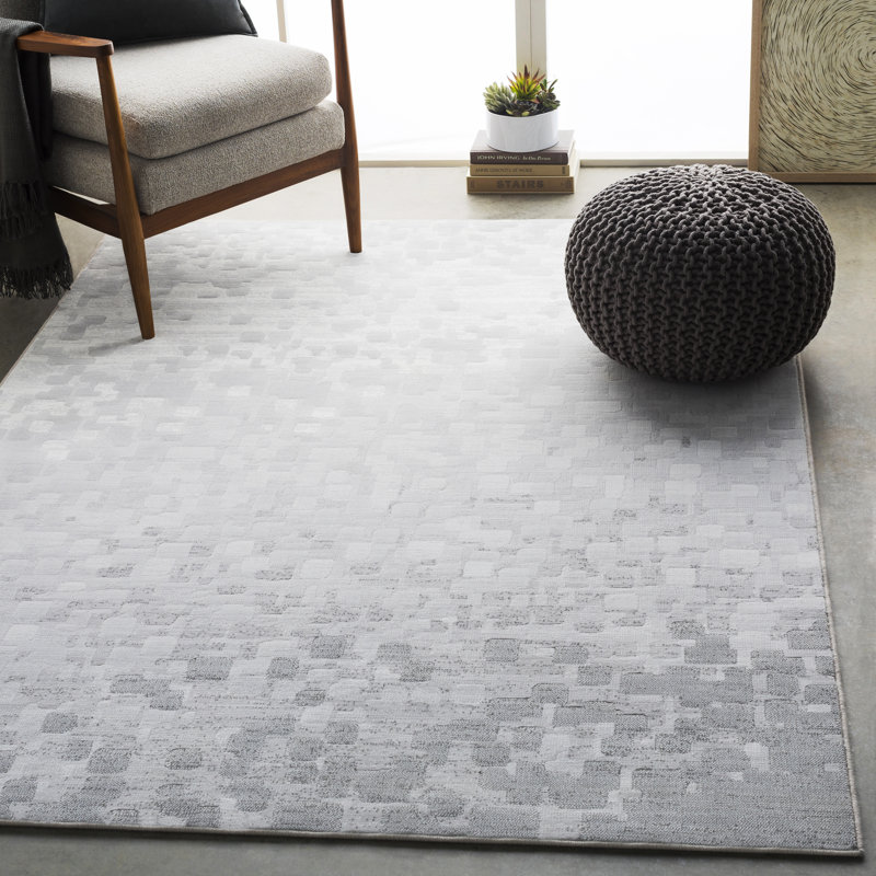 George Oliver Amelie Abstract Light Gray White Area Rug Reviews Wayfair