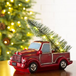 New Red Farm Truck & Tree pick up Christmas Ornament Vintage Nostalgia Wood 