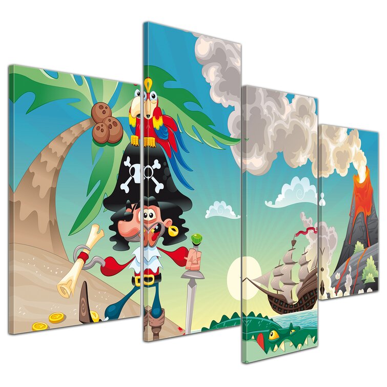 Kinderbild Pirat auf Insel Cartoon Leinwandbild