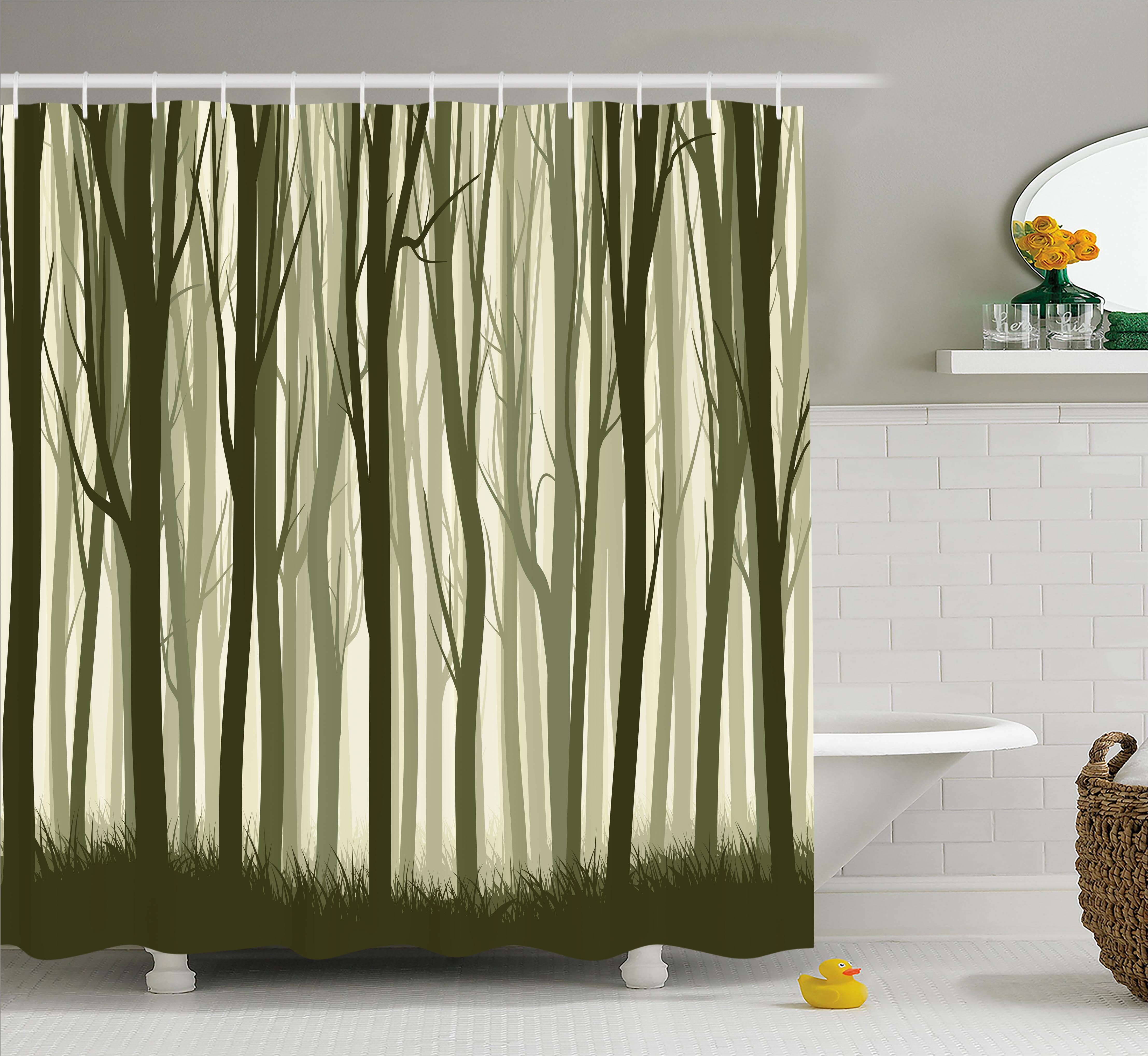 Tree Forest in Sunset Big Sky Nature Fabric Shower Curtain Digital Art Bathroom 