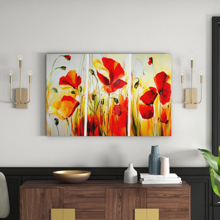 East Urban Home 3tlg. LeinwandbildSet Rote Wiese Wayfair.de
