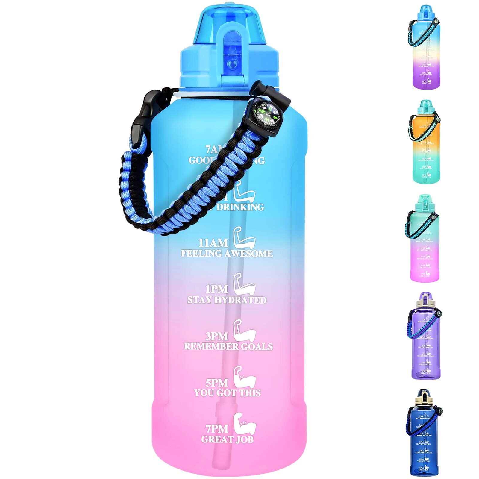 Dishwasher Safe Leakproof BPA Free Tritan Bottle for Outdoor Sports Hiking Motivational Water Bottles with Times to Drink 32oz Drink Reminder with Time Marker & Straw/Spout & Brush Wide Mouth 