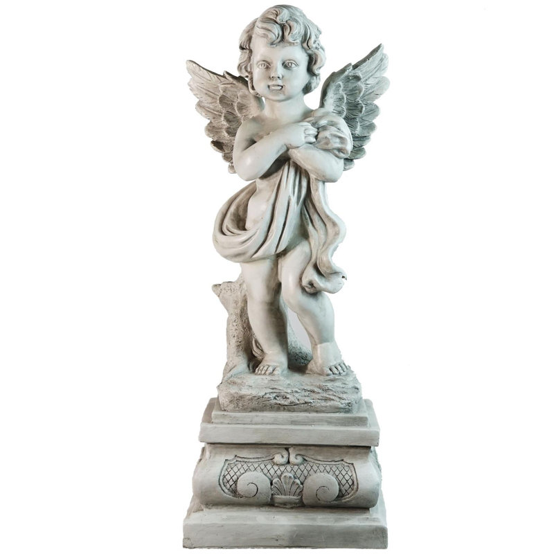 Northlight Standing Cherub Angel On Pedestal Outdoor Garden Statue