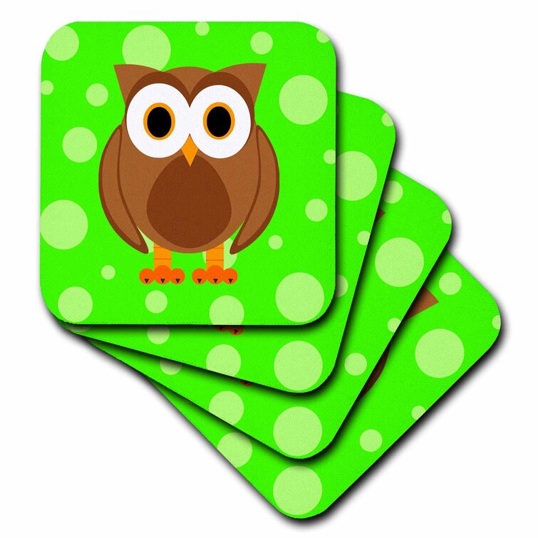 3dRose Cute Gold Brown and Red Owls Ceramic Tile Coasters Multi cst_164472_4 