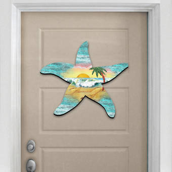 Designocracy Starfish Scenic Beach Sunrise Wooden Decorative Door