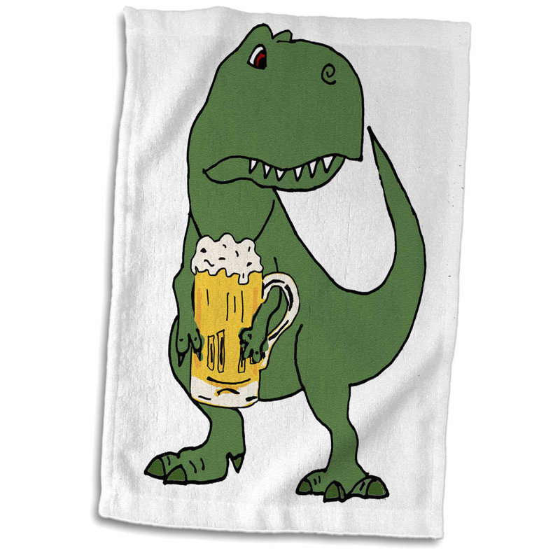 East Urban Home Alfredo Funny Cool T Rex Dinosaur Drinking Beer Cartoon Hand Towel Wayfair