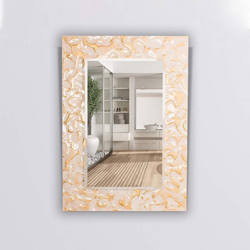 Everly Quinn Arkansas Luxury White And Gold Murano Glass Double Vanity Led Mirror Wayfair Gold metal mirrors and two light sconces mount on a simple white finished wall highlighted by classic golds and sheen silvers in the bathroom. wayfair