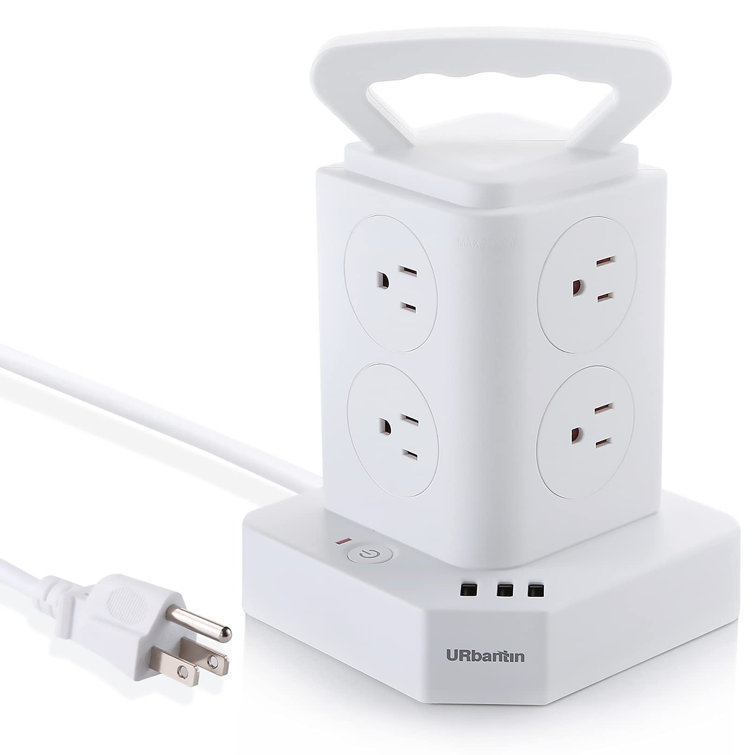 Bobe Commerce Tower Power Strip Surge Protector Vertical Charging Station With 8 Ac Outlets Socket 3 Usb Ports Desktop Power Extension Cord 6 5ft For Mobile Phone Device Home Office Accessories White Wayfair