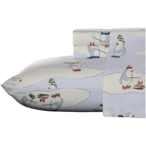 Skating Penguins Flannel Sheet Set