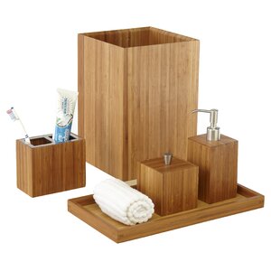 Defoe Bamboo 5-Piece Bathroom Accessory Set