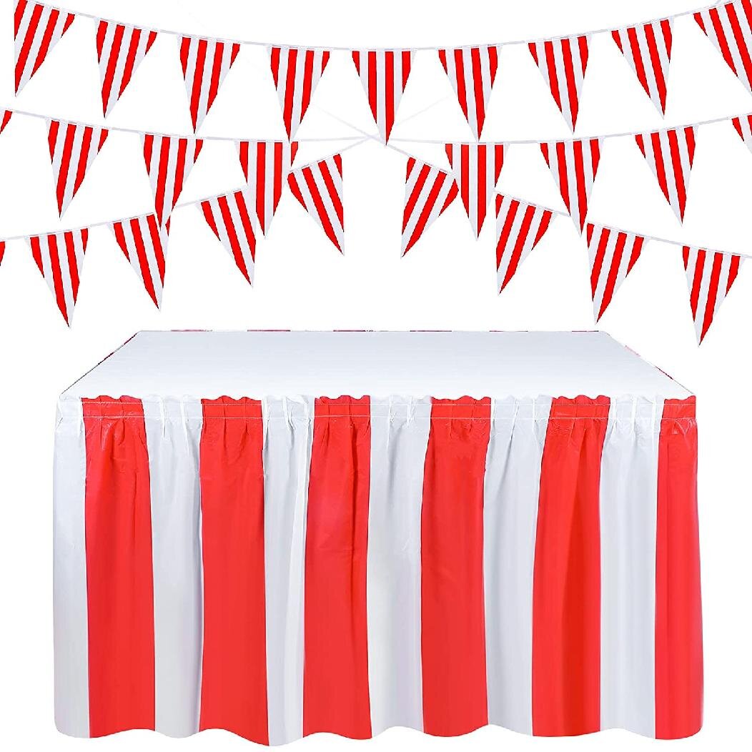 Red & White Striped Table Skirt Carnival Circus Decorations 4 Skirts